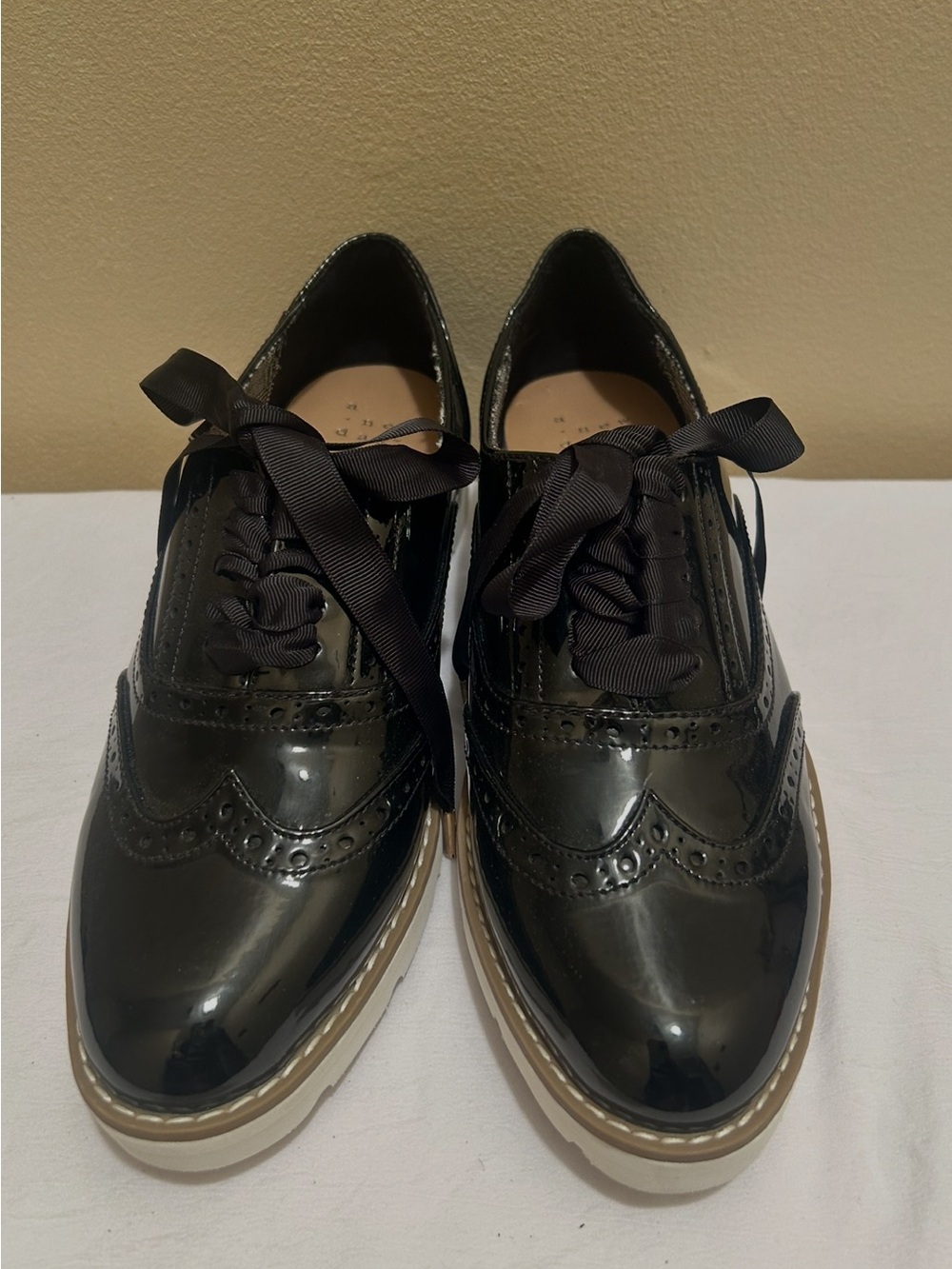 a new day Black Patent Wingtip Platform Oxfords